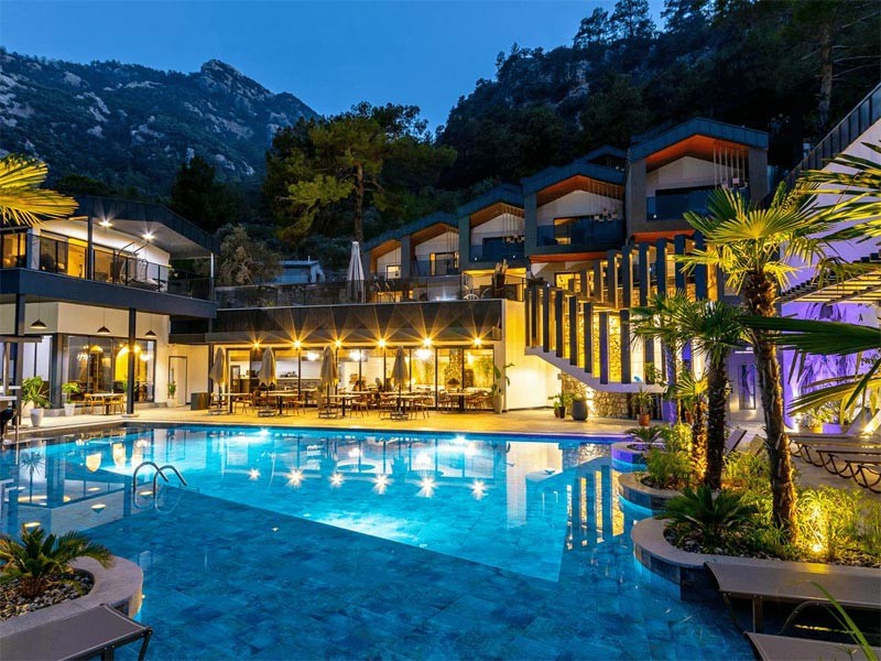 Pool area by night