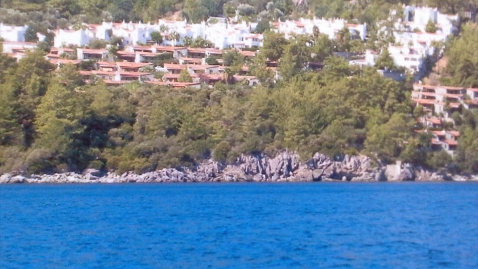 Looking from the sea at the 'Professors’ Estate' at Amos
