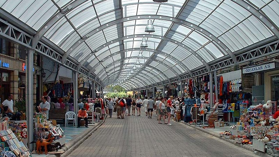 Marmaris bazaar with its welcome covering roof